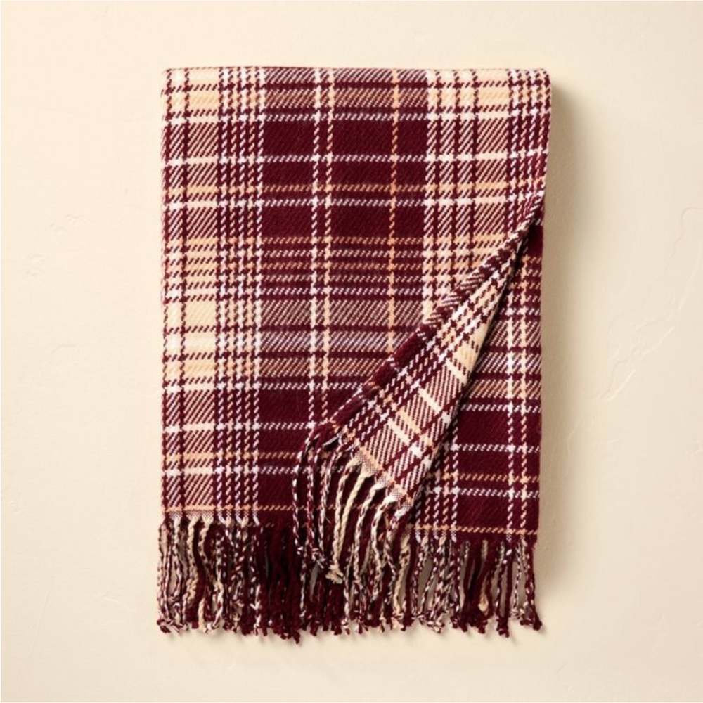Fall Plaid Woven Throw Blanket Burgundy/Cream - Hearth & Hand™ with Magnolia